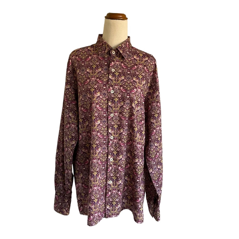 HOLLAND ESQUIRE Sz L Bird and flowers design 100% cotton button down shirt - Picture 3 of 12